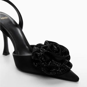 MANGO floral rhinestone black heels